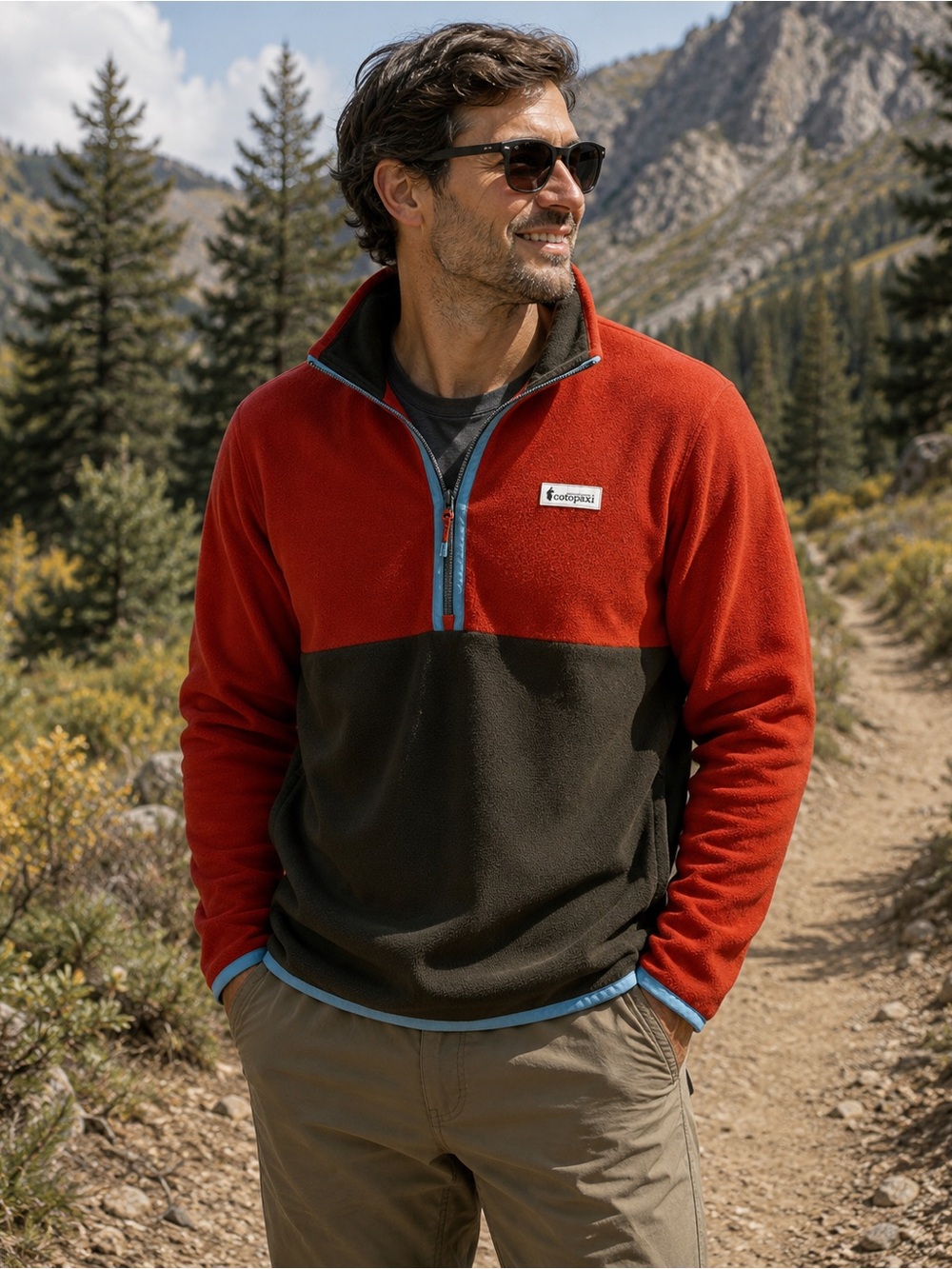 Cotopaxi sz XL grey orange blue fleece 1/2 zip pullover polyester fleece GVUC